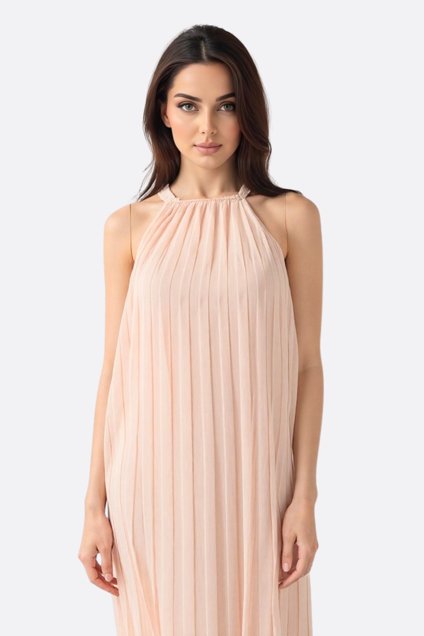 Blush Pink Pleated Chiffon Maxi Dress