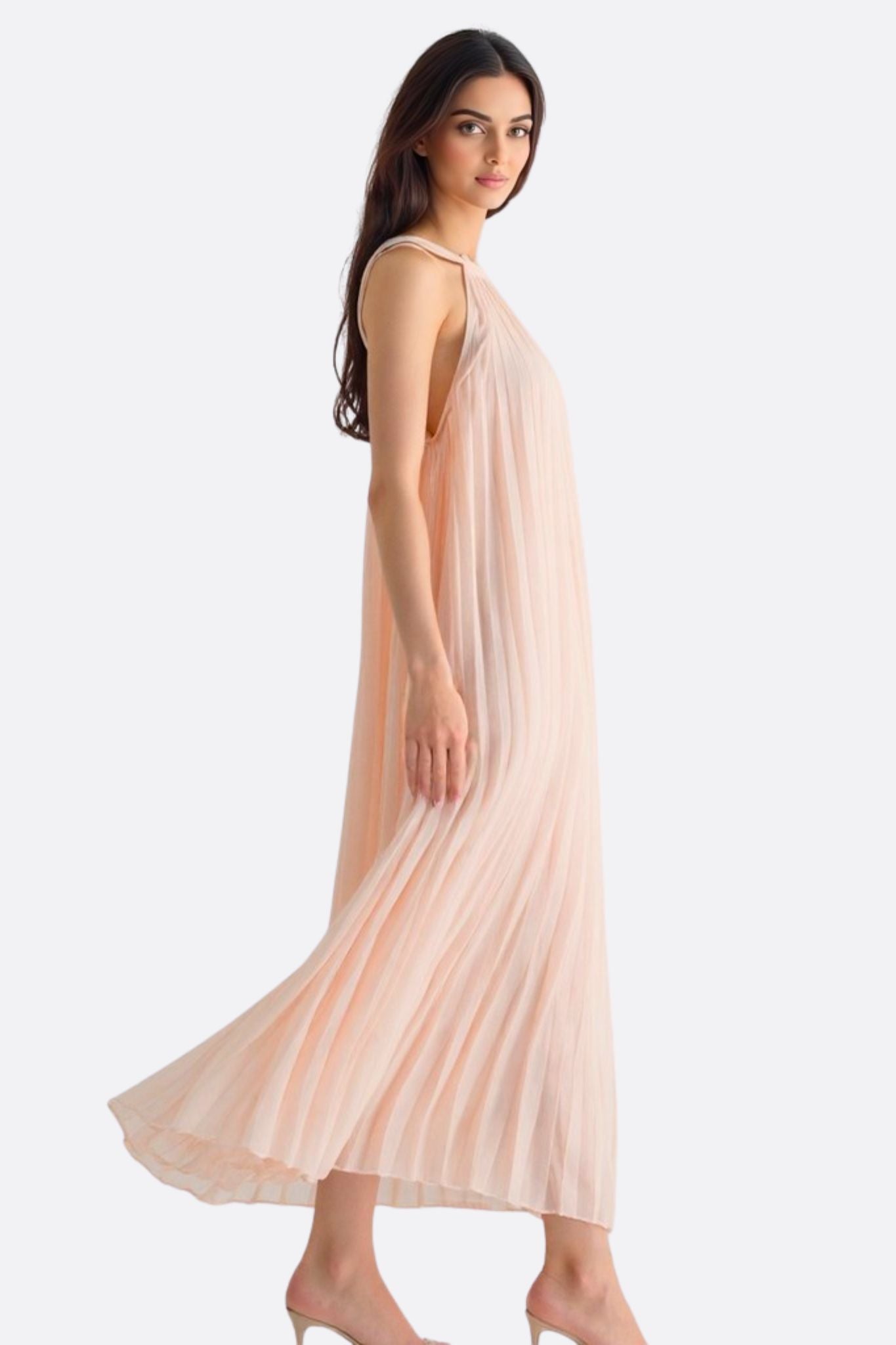 Blush Pink Pleated Chiffon Maxi Dress
