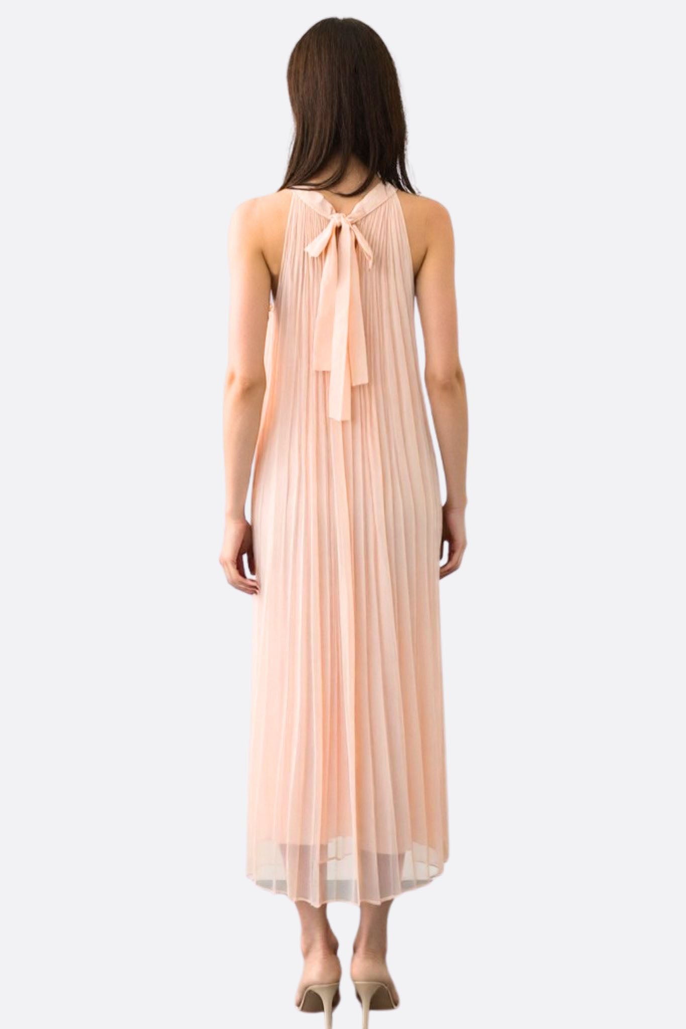Blush Pink Pleated Chiffon Maxi Dress